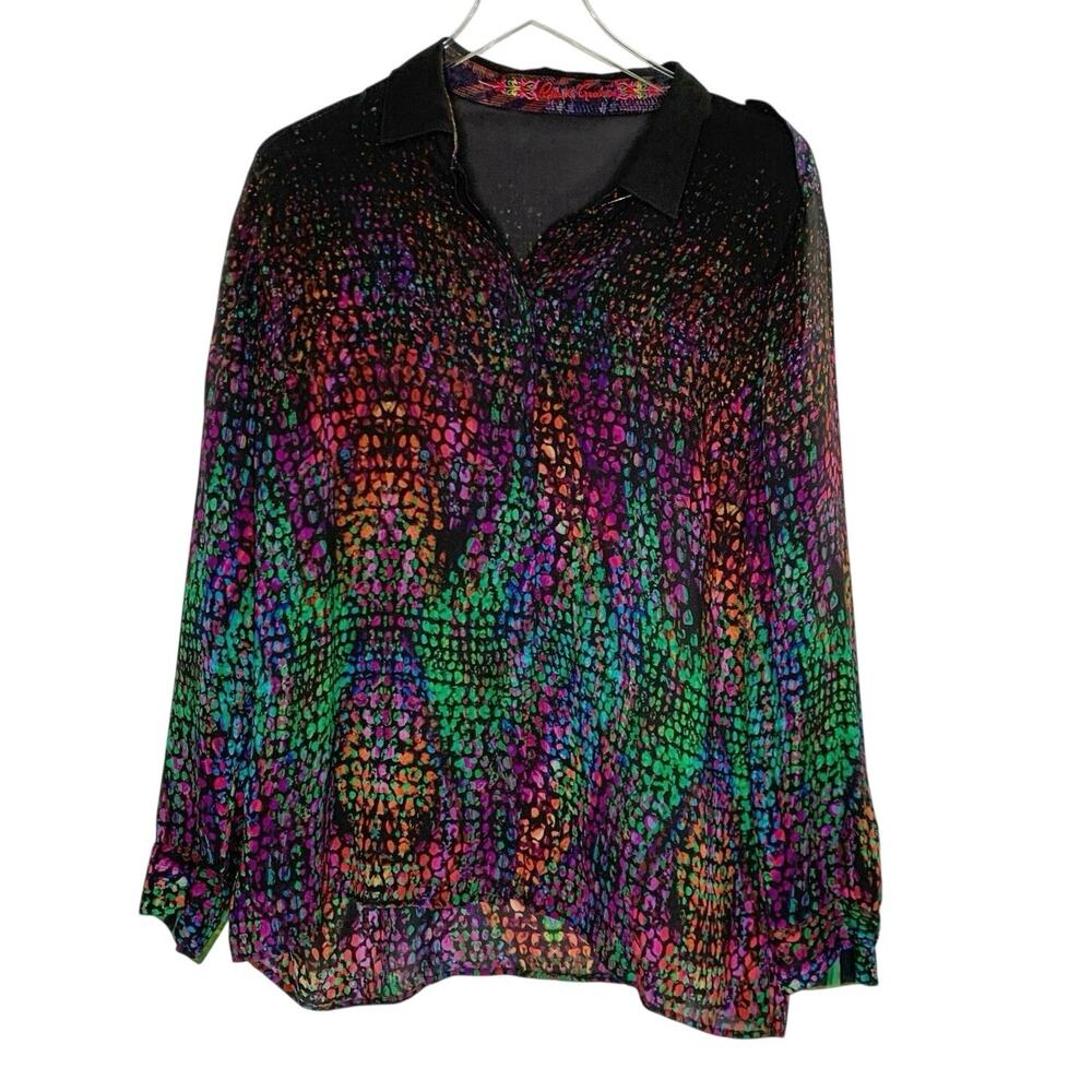 Robert Graham Rainbow Snakeskin Print Silk Long Sleeve Button Up Blouse L Womens